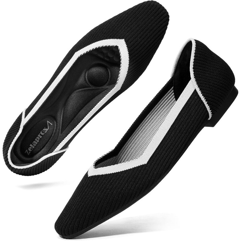 Zelaprox Women's White Fabric Round Toe Slip on Ballet Flats with Memory Foam - Picture 1 of 6